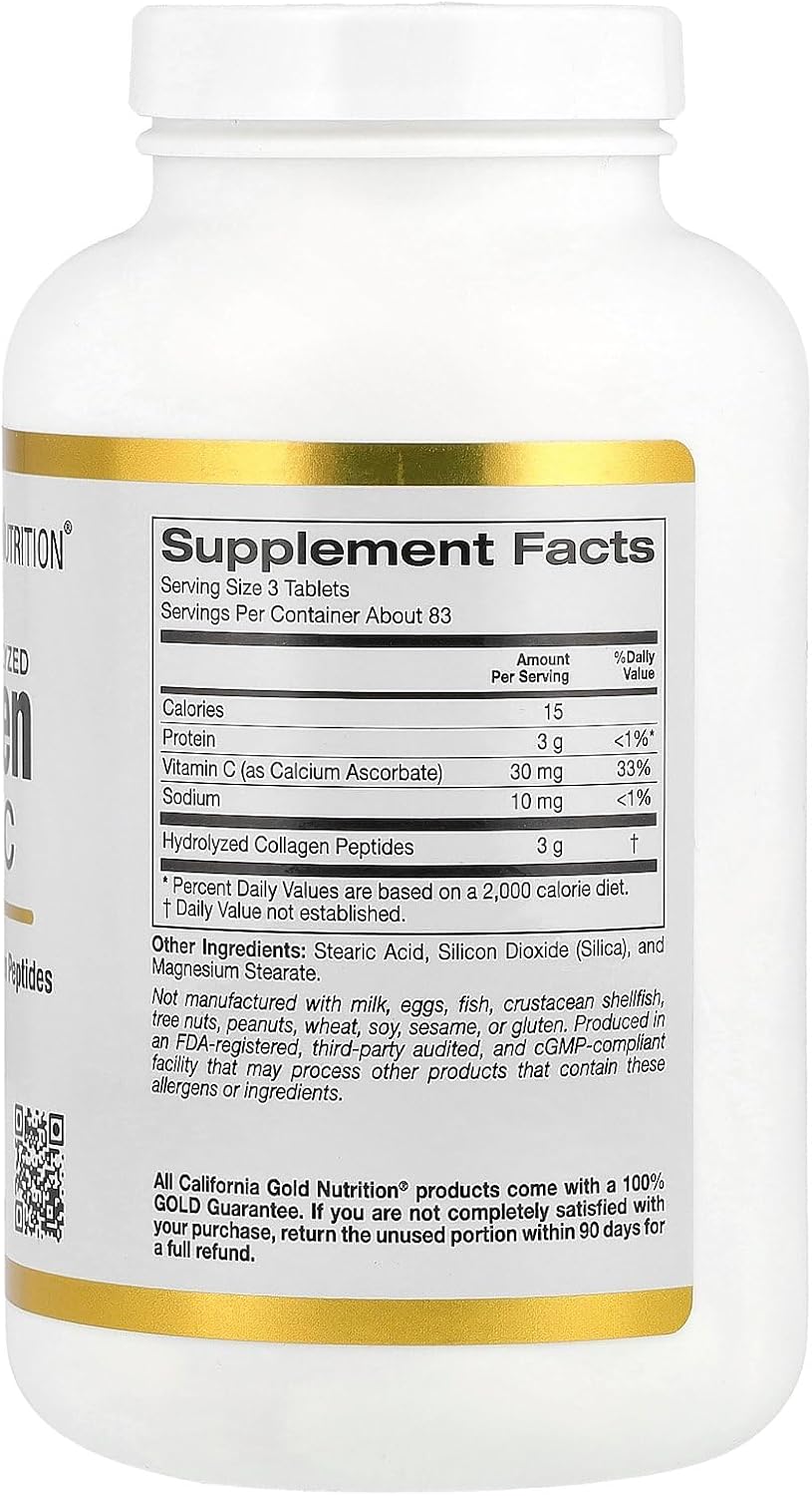 California Gold Nutrition, Hydrolysed Collagen Peptides, Type I & III, and Vitamin C, 250 Tablets - görsel 4
