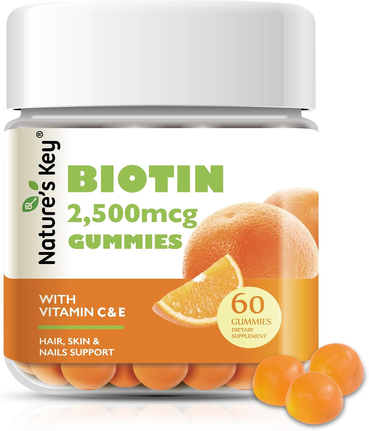 Nature's Key Biotin Gummies with Vitamin C & E – 60 Gummies - görsel 1