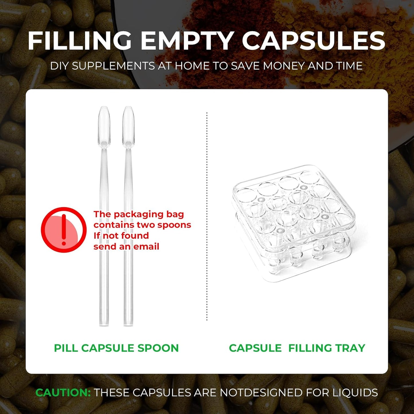 Angtai JN Empty Vegan Capsules Size 2 Plant Based Clear (500 Count) Gluten-Free, Non-GM, Halal Certified Capsule Filling Kit with 2 Spoons - görsel 5
