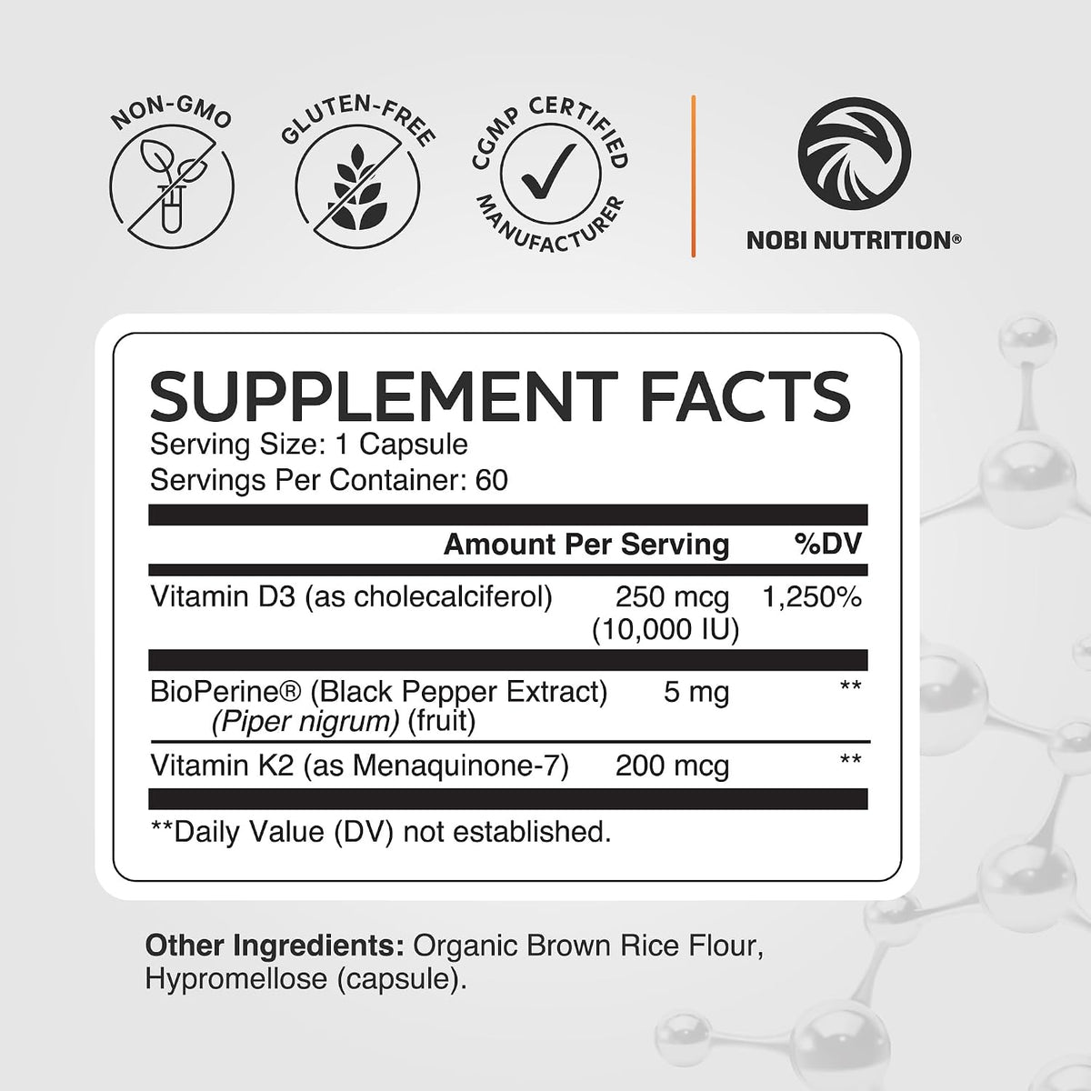 Nobi Nutrition Vitamin D3 K2 – 10,000 IU D3 + 200 mcg K2 (MK-7) – Bone, Immune & Calcium Utilisation Support – 60 Capsules - görsel 6