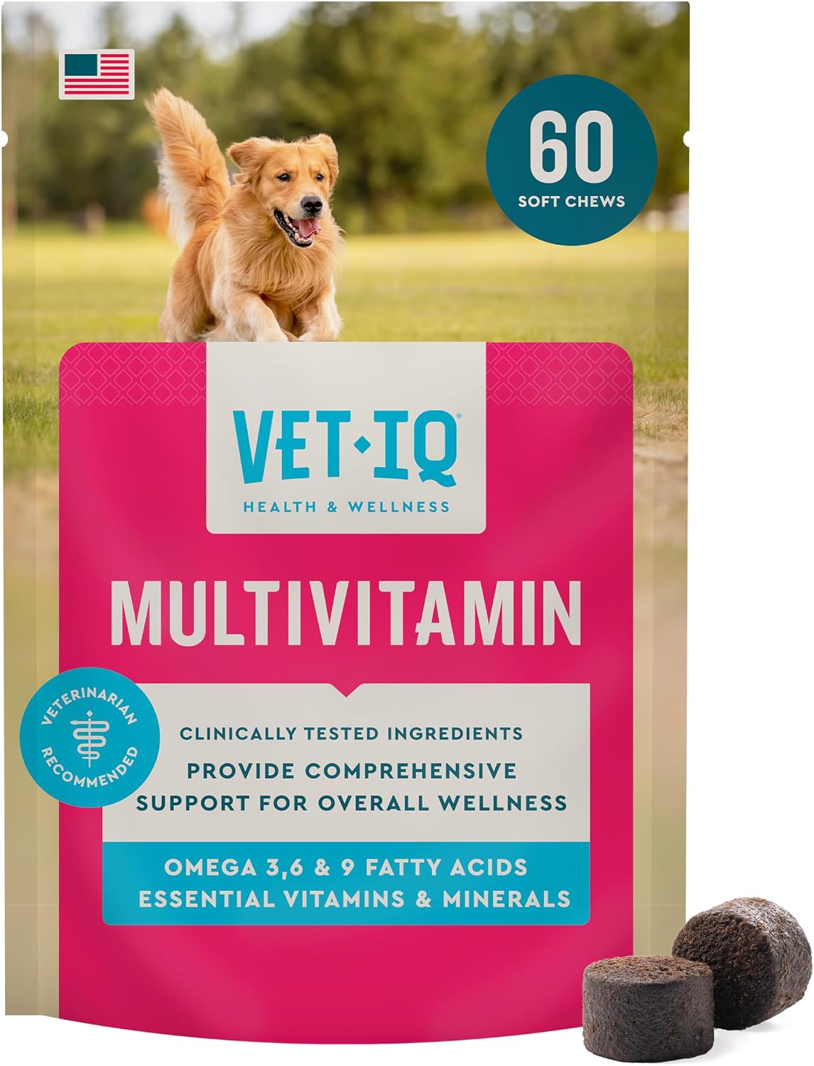 VetIQ Multivitamin Supplement for Dogs, Supports Active Brain Function, Immune System, and Digestive System, Hickory Smoke Flavoured Dog Multivitamin, Made in the USA, 60 Count - görsel 1