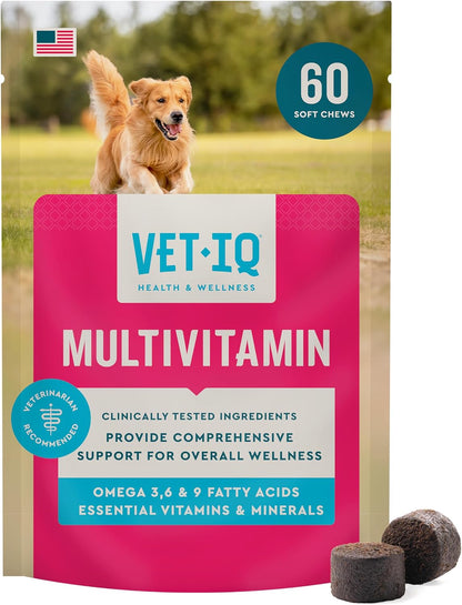 VetIQ Multivitamin Supplement for Dogs, Supports Active Brain Function, Immune System, and Digestive System, Hickory Smoke Flavoured Dog Multivitamin, Made in the USA, 60 Count