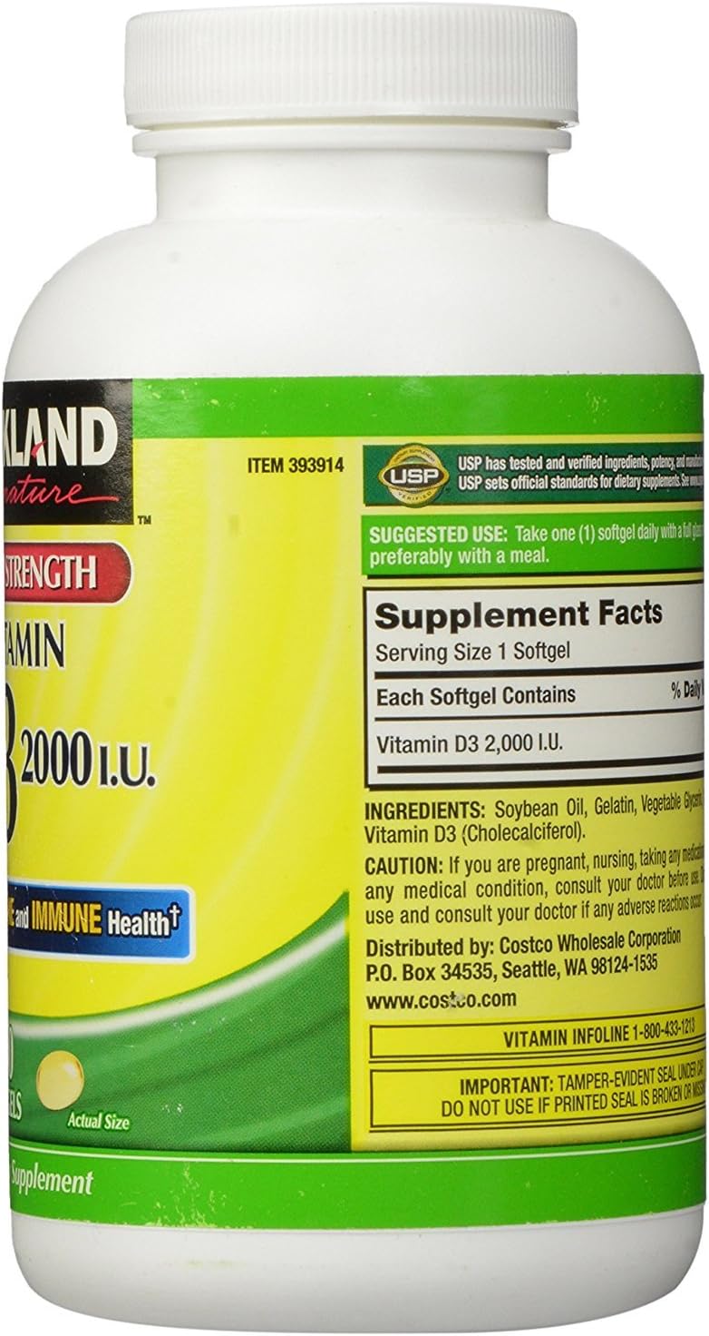 Kirkland Signature Extra Strength Vitamin D3 2000 IU, 600 Softgels (3-Pack) - görsel 2