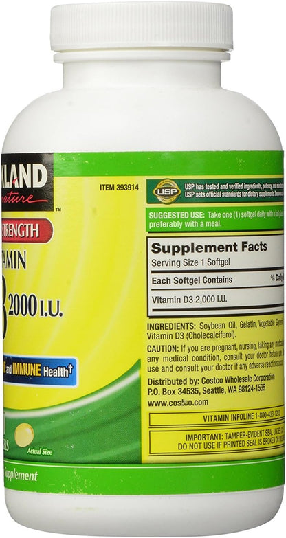 Kirkland Signature Extra Strength Vitamin D3 2000 IU, 600 Softgels (3-Pack)