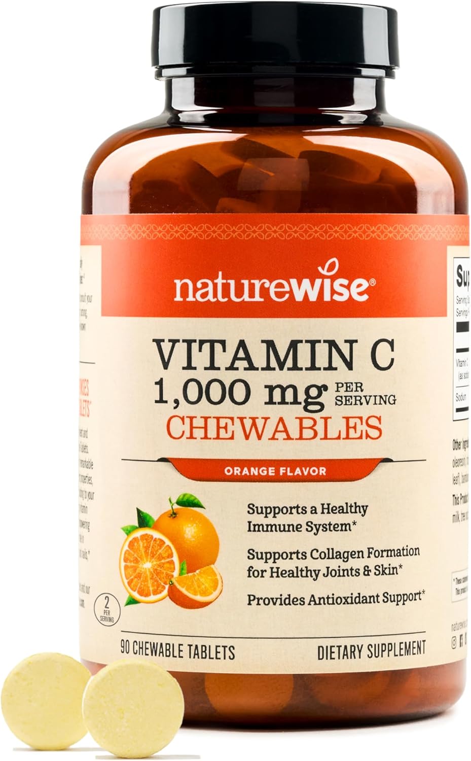 NatureWise Extra Strength Vitamin C Chewable 1000mg - Natural Orange Flavour - 90 Chewable Tablets - görsel 1
