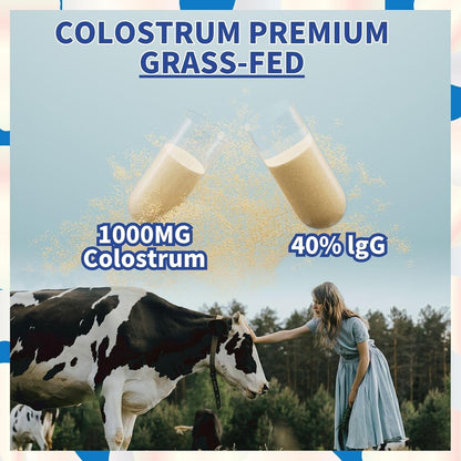 Vyxion 8-in-1 Bovine Colostrum Supplement, 1000mg, 40% IgG, Grass-Fed, 60 Capsules