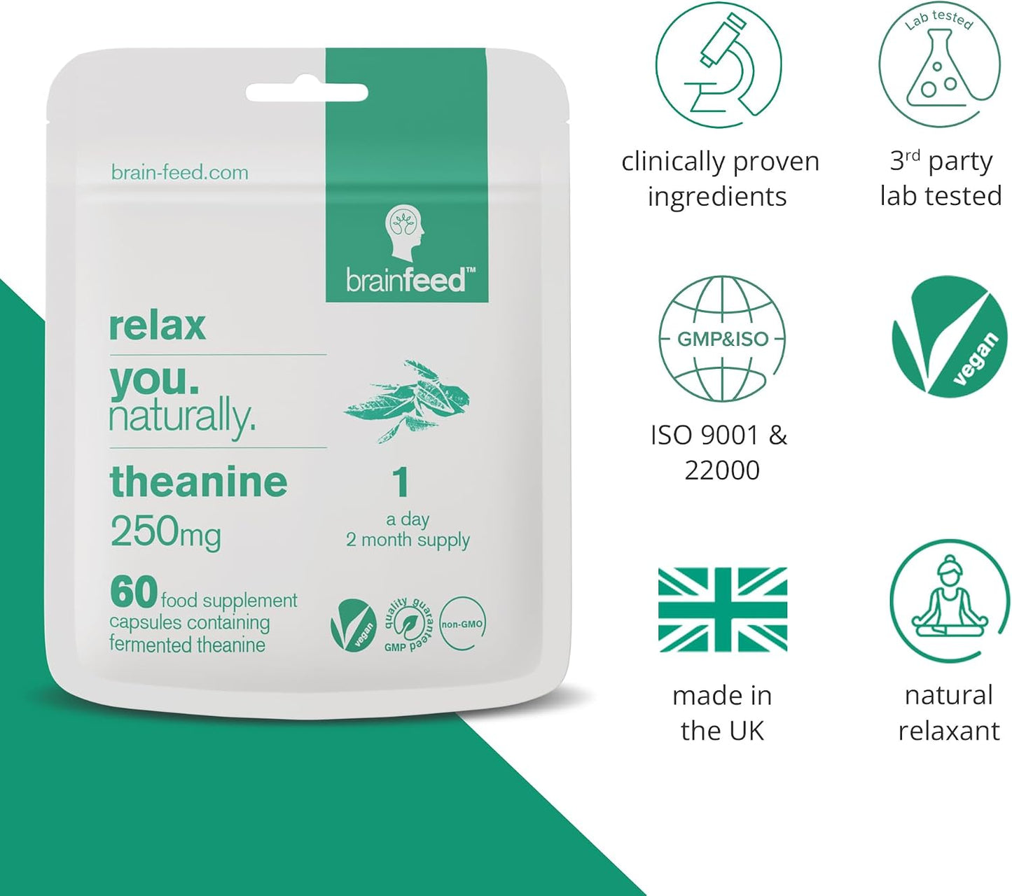 Pure L-Theanine 250mg Capsules – 60 Capsules – brain feed - görsel 6