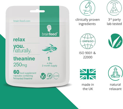 Pure L-Theanine 250mg Capsules – 60 Capsules – brain feed