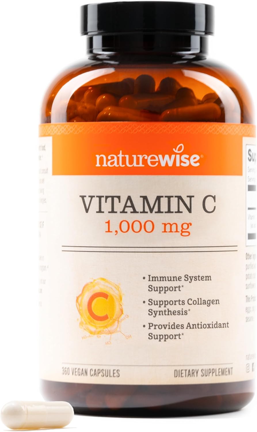 NatureWise Vitamin C 1000 mg Capsules – Extra-Strength Daily Immune and Antioxidant Support – Vegan, Non-GMO, 360 Count - görsel 1