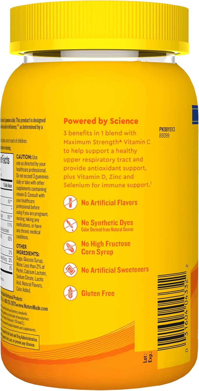 Nature Made Wellblends ImmuneMAX Gummies, Vitamin C, Zinc, and Vitamin D3, Immune Support Supplement, 42 Tangerine Flavour Gummies - görsel 8