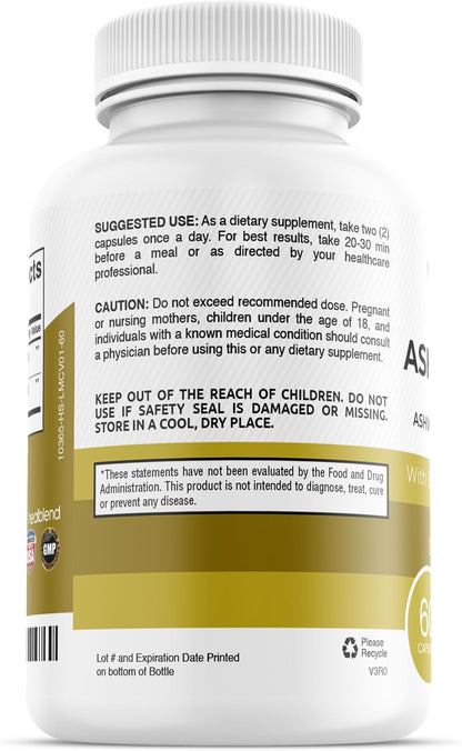 Organic Ashwagandha 1300mg with Black Pepper Extract - Mood and Energy Support Supplement - 60 Capsules