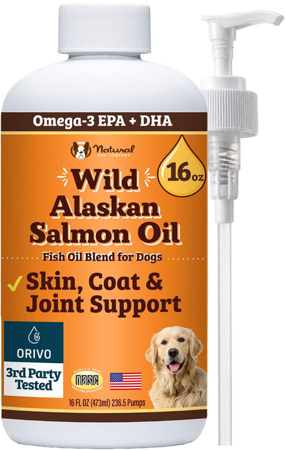 Natural Dog Company Wild Alaskan Salmon Oil for Dogs - Omega 3 Supplement with EPA & DHA, 473 ml