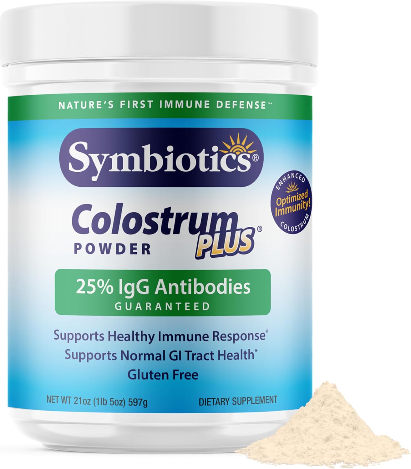 Symbiotics Colostrum Plus Powder - Bovine Colostrum with 25% IgG Immunoglobulins, Unflavoured, Gluten Free, 21 oz (595 g) - görsel 1