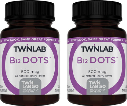 Twinlab B-12 Dots - Vitamin B12 500 mcg Sublingual Tablets, 250 Count (Pack of 2)