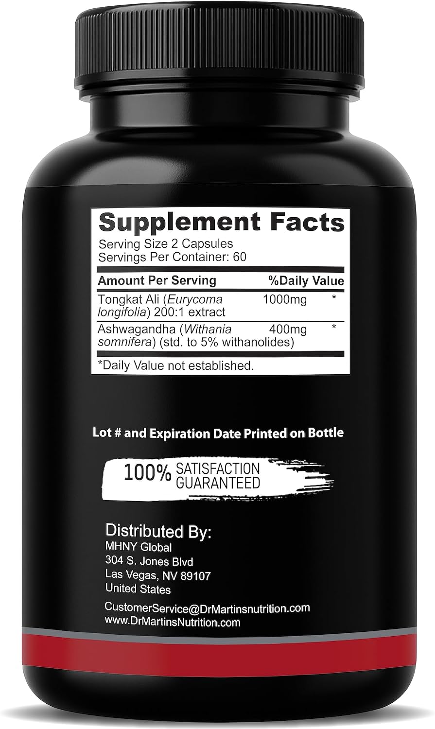 DR. MARTIN'S NUTRITION Tongkat Ali 200:1 Extract + Ashwagandha 5% Withanolides, Dual-Adaptogen Support, 120 Capsules - görsel 8