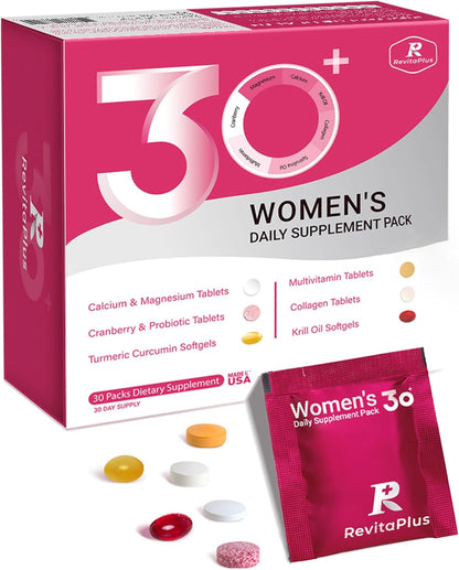 RevitaPlus Multivitamin for Women with Vitamin A,B,C,D3,E,K2,Biotin, Collagen, Krill Oil, Cranberry Supports Energy, Wellbeing, Beauty and Immune - Vitamin Sachets for Women's Health 30 Sachets