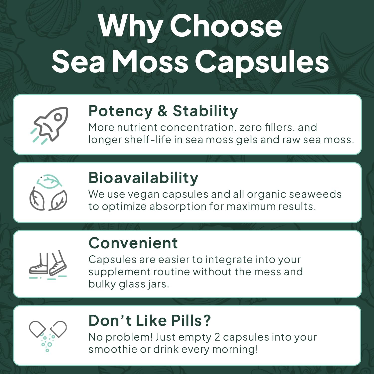 Organics Ocean Wild Sea Moss Capsules - 100% Organic Irish Sea Moss with Organic Chlorella, Bladderwrack and Vitamin D - 6 Bottles - görsel 6