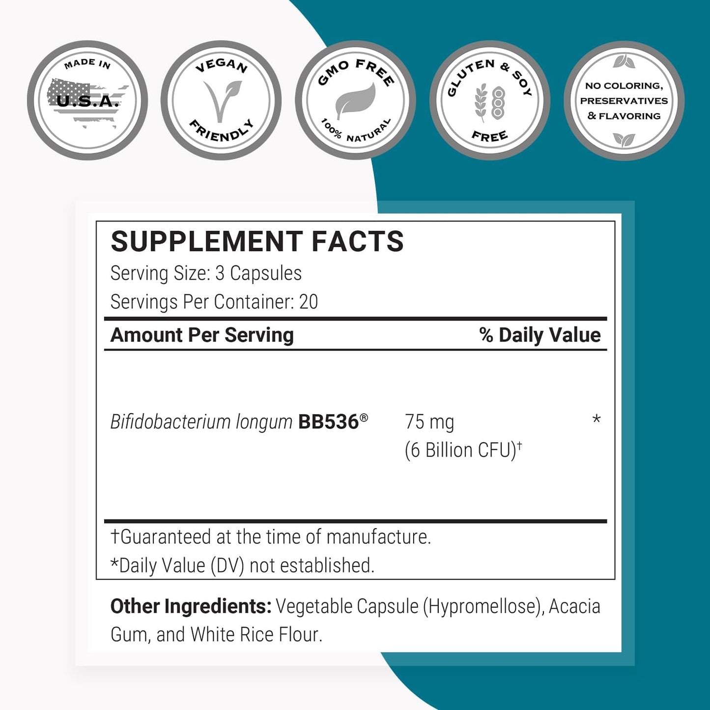 Supersmart Bifidobacterium Longum (BB536) – Probiotic & Prebiotic Supplement – 6 Billion CFU – 60 DR Capsules - görsel 4