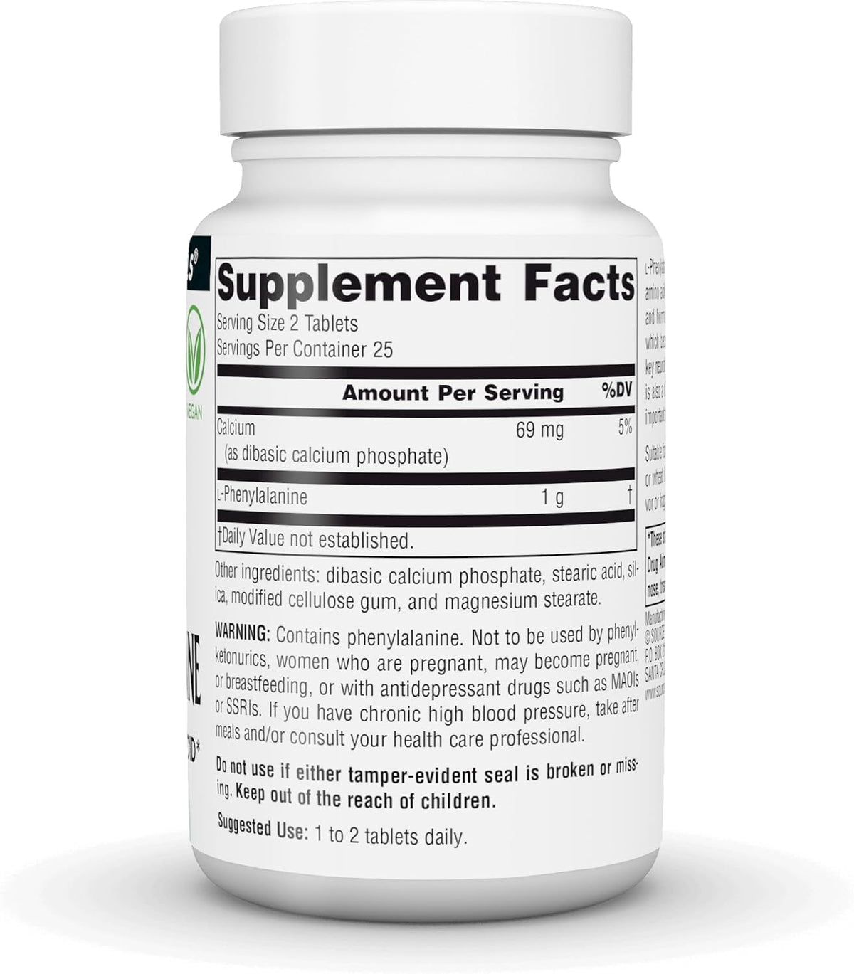 Source Naturals L-Phenylalanine, Free-Form Essential Amino Acid - 500mg - 50 Vegan Tablets - görsel 3