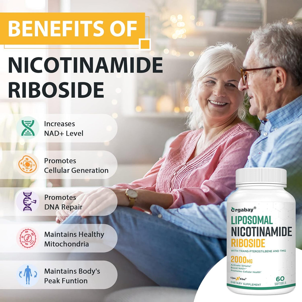 Orgabay Liposomal Nicotinamide Riboside 2000 mg with TMG and Pterostilbene, Boosting NAD+, Support Healthy Ageing, 120 Count - görsel 6