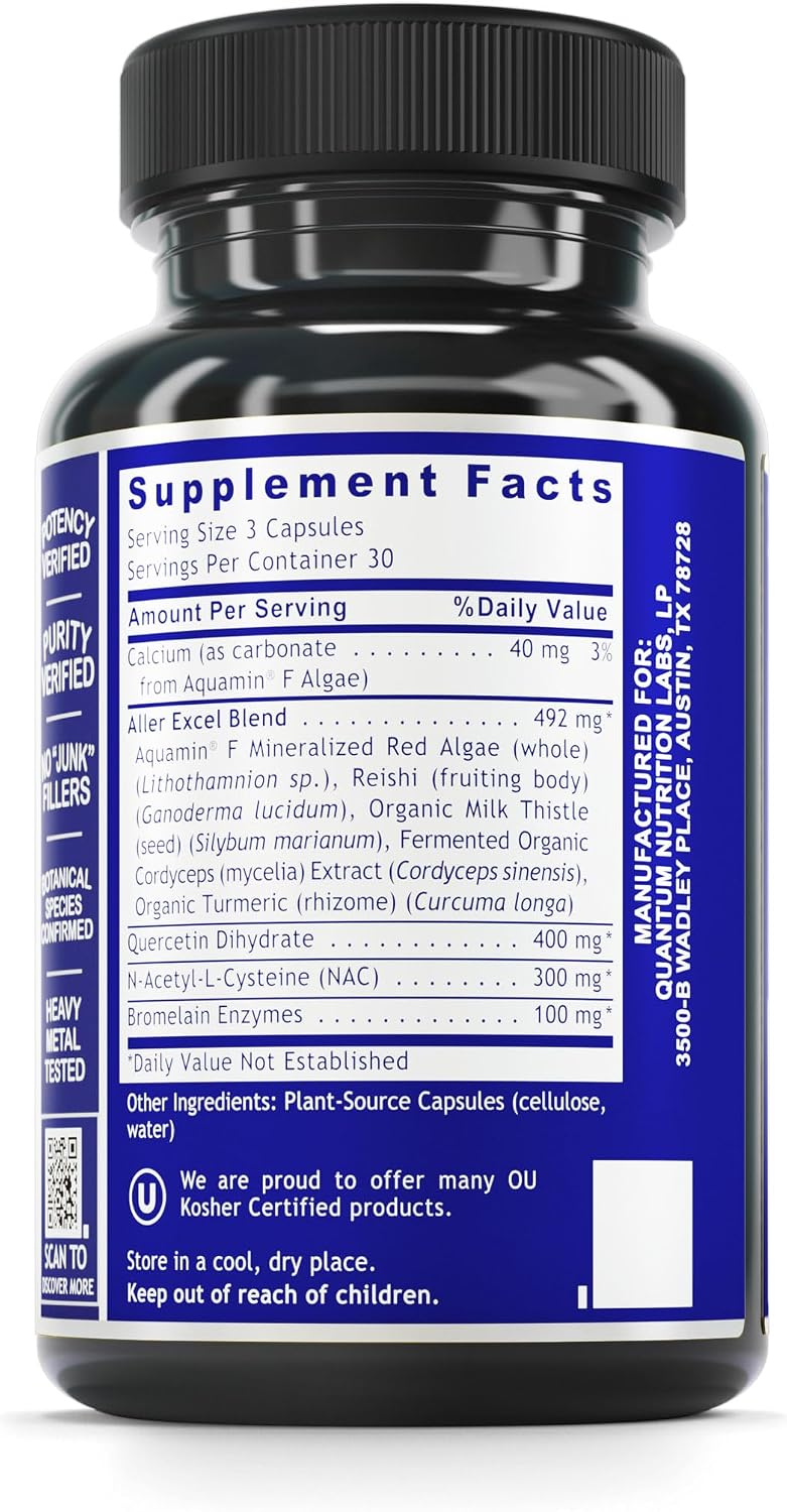 Quantum Nutrition Labs Aller Plus – NAC Food Supplement with Bromelain, Quercetin & Reishi – 90 Vegetarian Capsules - görsel 2