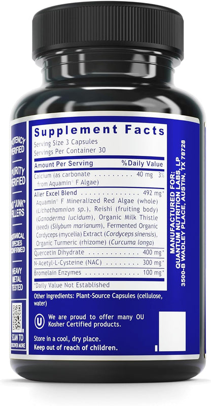 Quantum Nutrition Labs Aller Plus – NAC Food Supplement with Bromelain, Quercetin & Reishi – 90 Vegetarian Capsules