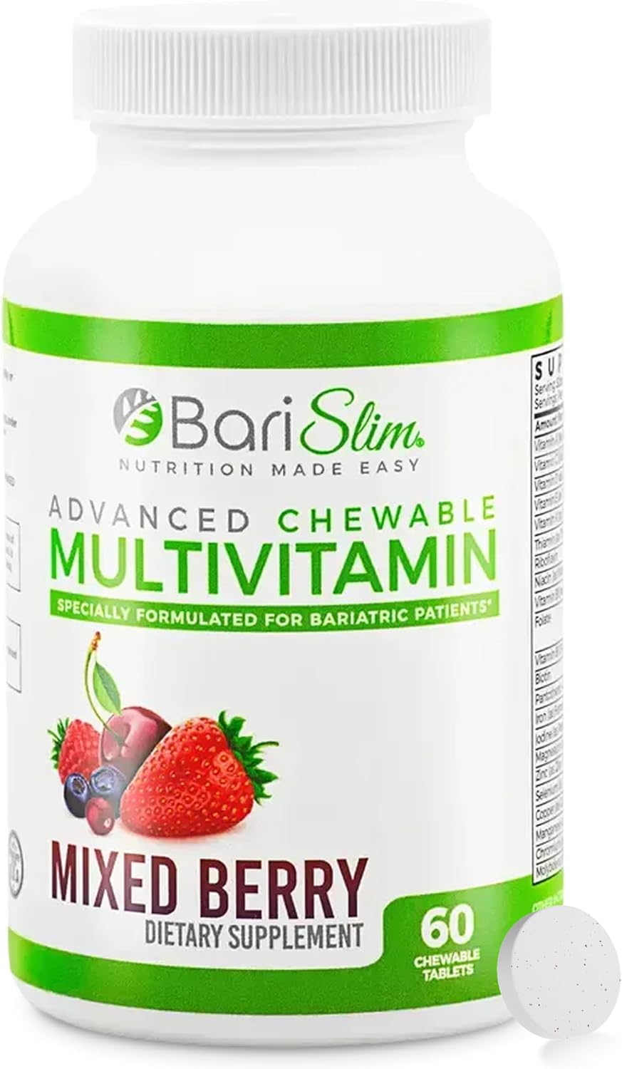 BariSlim Advanced Chewable Bariatric Multivitamin Tablets - Mixed Berry, 60 Chewable Tablets - görsel 1