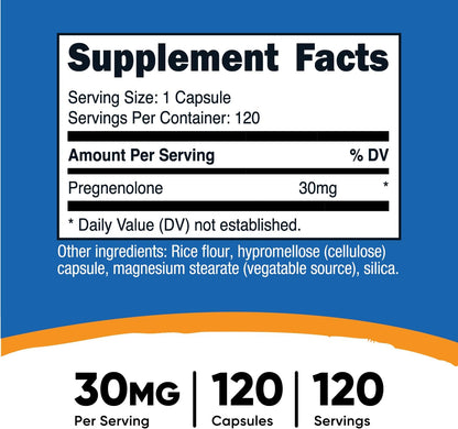 Nutricost Pregnenolone 30mg, 120 Capsules - Non-GMO, Gluten-Free, Vegetarian Capsules