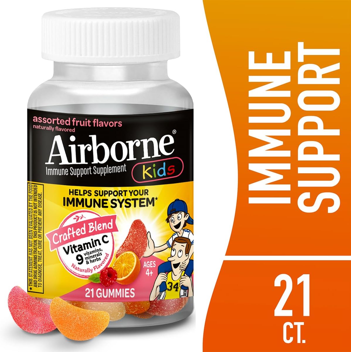 Airborne Vitamin C + Zinc Immune Support Gummies for Kids, Assorted Fruit, 21 Count (3 Pack) - görsel 2