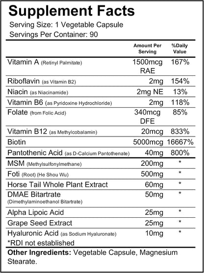 Wellgenix Purvana MAX Hair, Skin & Nails Food Supplement - 5000mcg Biotin with MSM & B-Complex, 180 Vegan Capsules (2-Pack)