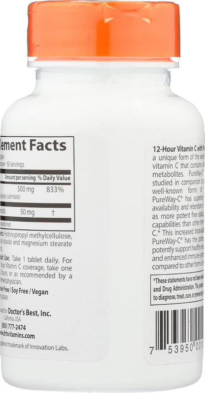 Doctor's Best Sustained Release Vitamin C with Pureway C, Non-GMO, Vegan, 60 Tablets (Pack of 1)