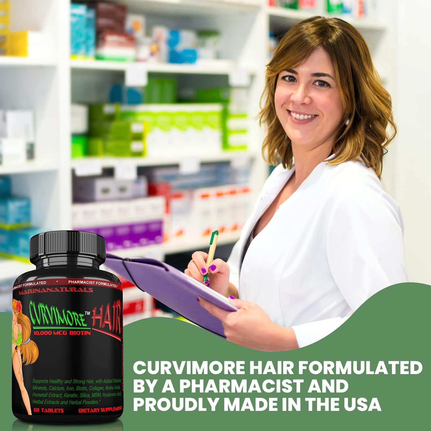 CURVIMORE Hair Growth Supplement - Biotin 10000mcg, Keratin, Collagen, Silica, Horsetail - 60 Tablets - görsel 6