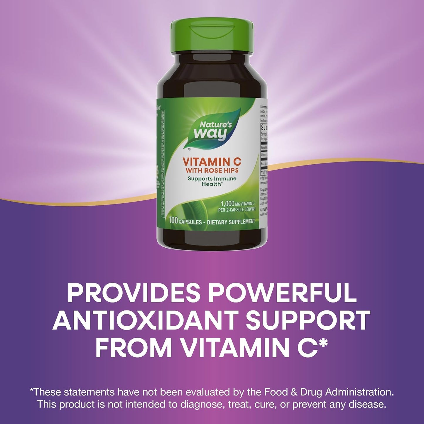 Nature's Way Vitamin C with Rose Hips - Powerful Antioxidant & Immune Function Support - Collagen for Healthy Skin - 1,000mg Vitamin C - 100 Count (50 Servings, 2-Pack) - görsel 5