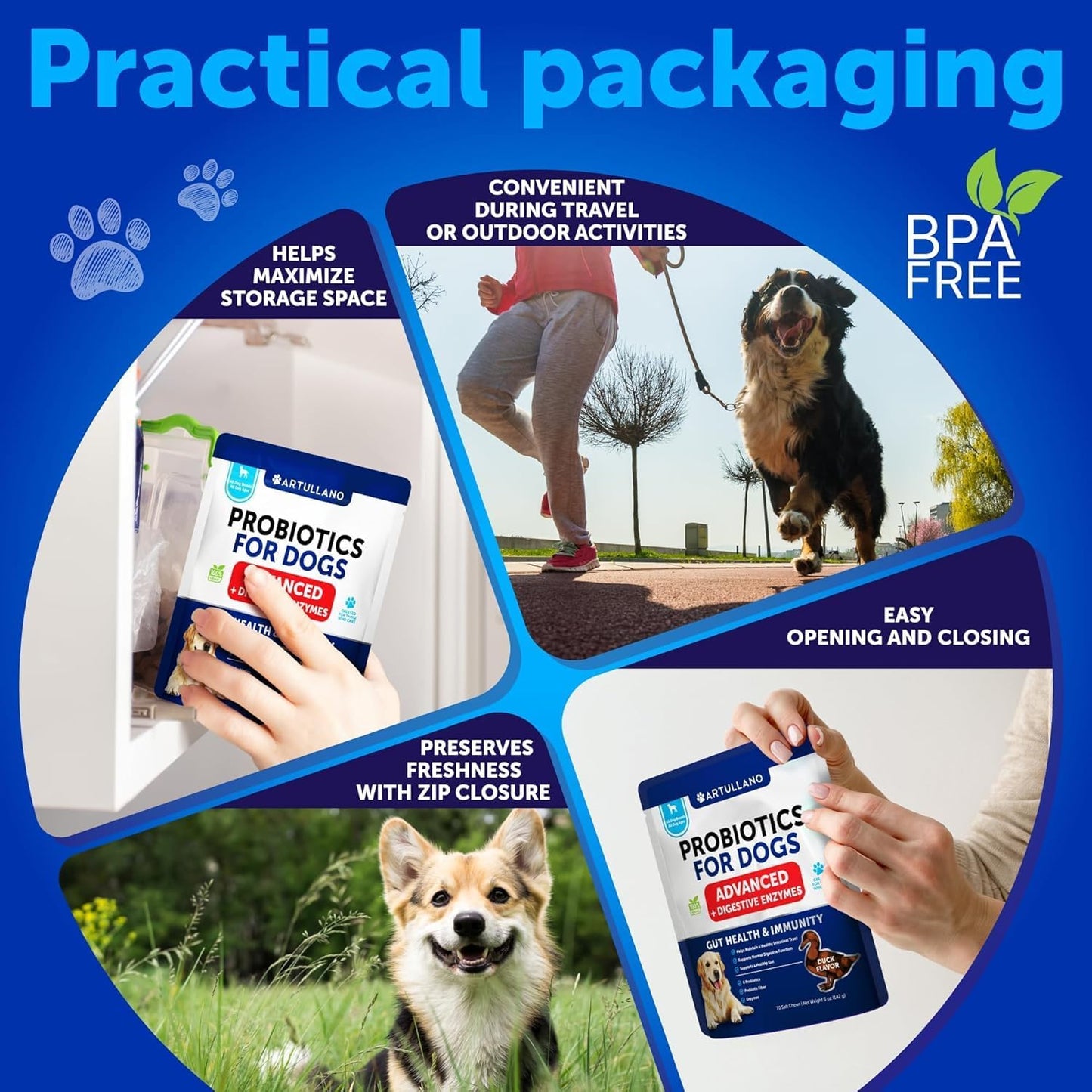 Probiotics for Dogs – Support Gut Health, Itchy Skin, Allergies, Immunity, Yeast Balance – Digestive Enzymes with Prebiotics – 70 Chews - görsel 5