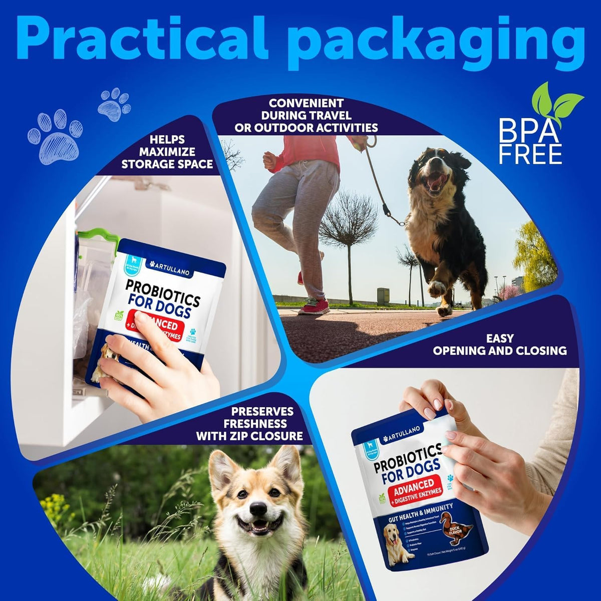 Probiotics for Dogs – Support Gut Health, Itchy Skin, Allergies, Immunity, Yeast Balance – Digestive Enzymes with Prebiotics – 70 Chews - görsel 5