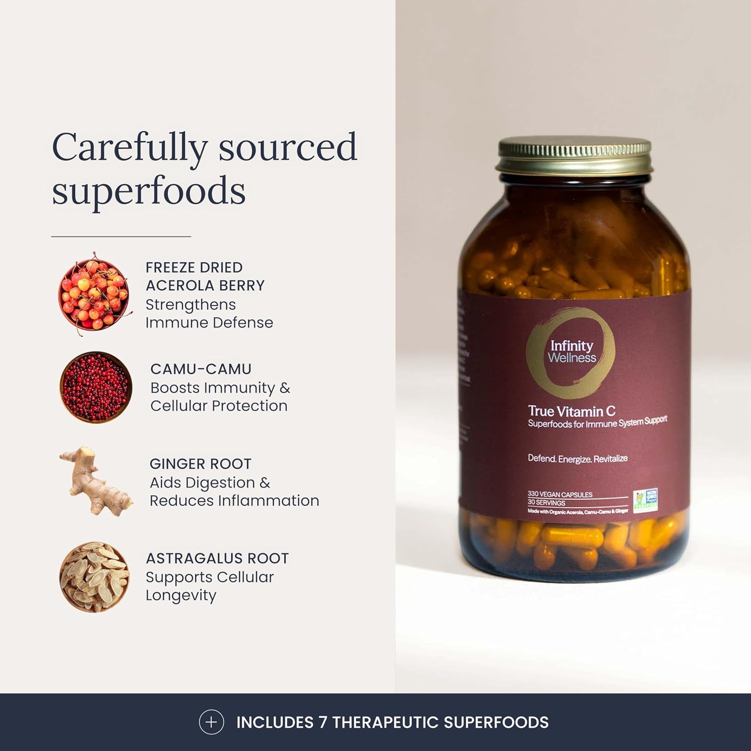 Infinity-C Organic Vitamin C Capsules – Whole Food Vitamin C 1000mg with Acerola, Camu Camu & Amla - görsel 3