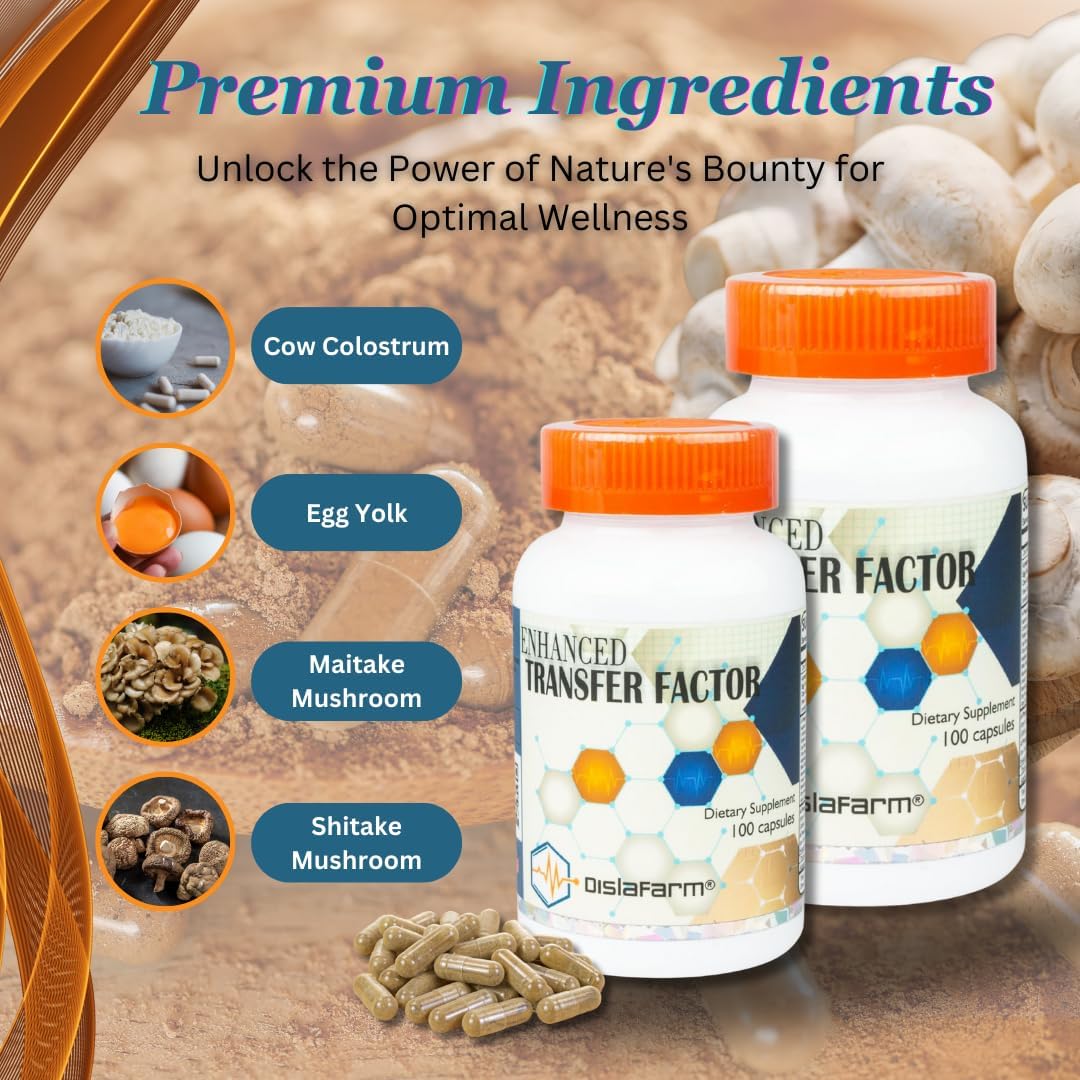 Transfer Factor Enhanced - Immune Support Supplement with Cow Colostrum, Egg Yolk & Mushroom Blend, 100 Capsules - görsel 4