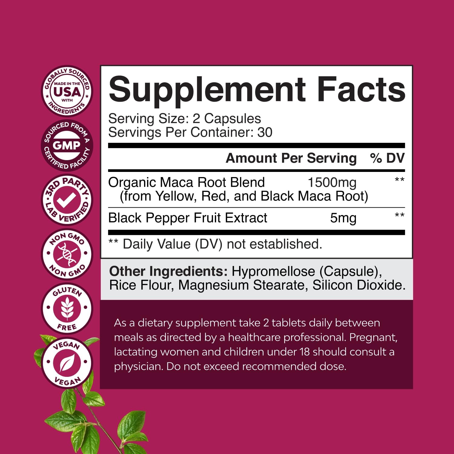 Maca Root Capsules for Women - Potent Herbal Supplement with Female Enhancing Blend of Red Yellow & Black Maca Root - Non-GMO Certified Vegan and Gluten-Free with No Artificial Colours - 60 Count - görsel 8