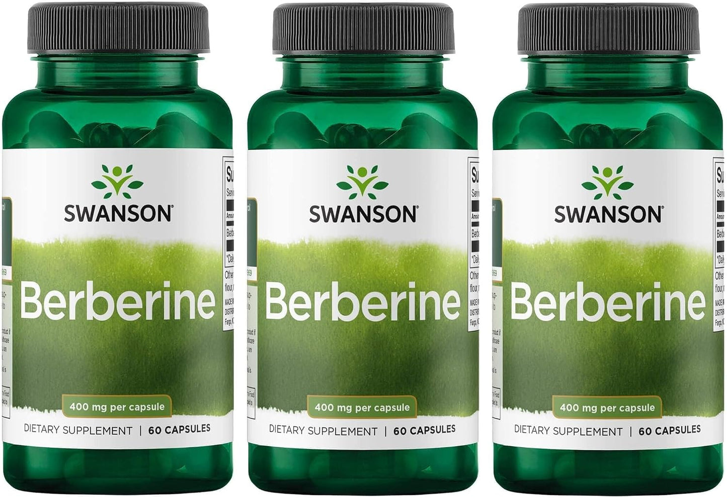 Swanson Berberine HCl - Cardiovascular and Metabolic Health Supplement (60 Vegan Capsules, 400 mg Each, 3-Pack) - görsel 1