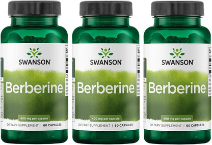 Swanson Berberine HCl - Cardiovascular and Metabolic Health Supplement (60 Vegan Capsules, 400 mg Each, 3-Pack)