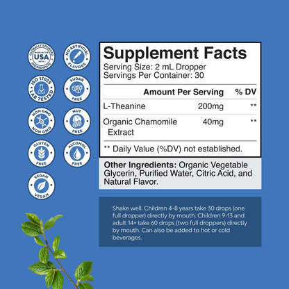 Natures Craft L-Theanine Liquid Drops - 200mg with Chamomile, 60 ml
