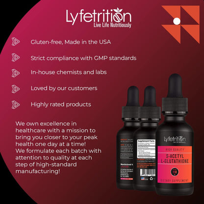 Lyfetrition S-Acetyl L-Glutathione 98mg Liquid Supplement - 120 ml (220 Servings)