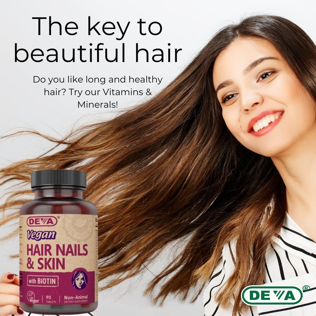 DEVA Vegan Vitamins Hair, Nails & Skin Supplement with 500 mcg Biotin, 90 Tablets (Pack of 2) - görsel 6
