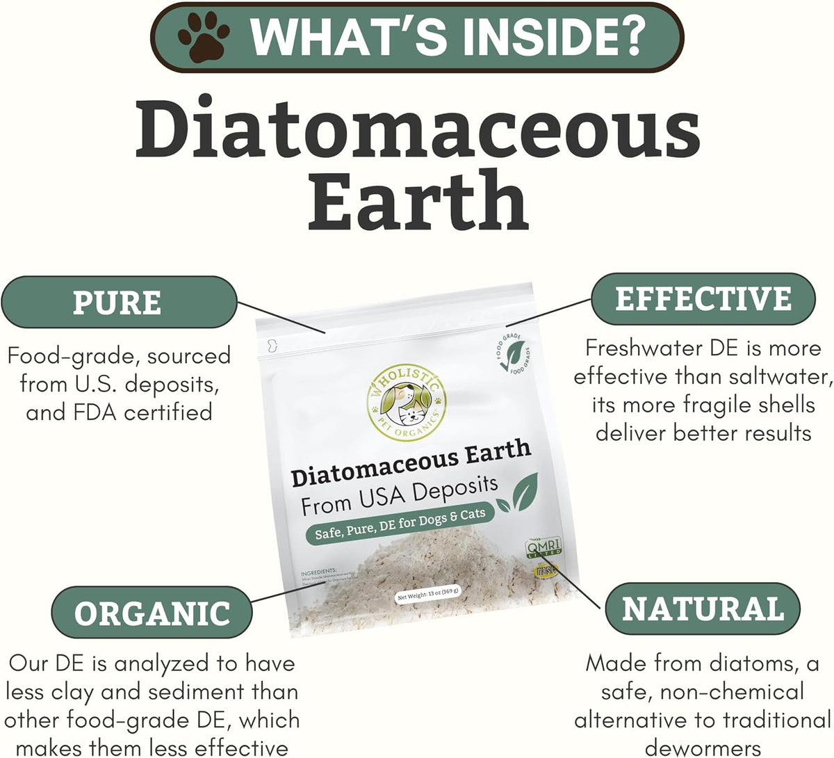Wholistic Pet Organics Diatomaceous Earth - Food Grade for Dogs & Cats, 368 g - görsel 3