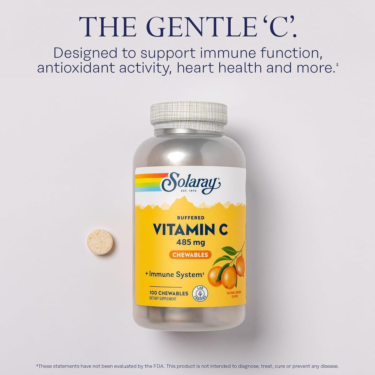 SOLARAY Chewable Vitamin C with Rose Hips and Acerola Cherry - Buffered Vitamin C for Gentle Digestion - 100 Chewable Tablets - görsel 3