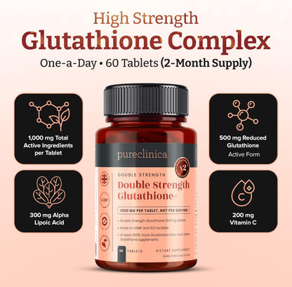 pureclinica Glutathione 1000mg (500mg Glutathione, 300mg ALA, 200mg Vitamin C) - 60 Tablets