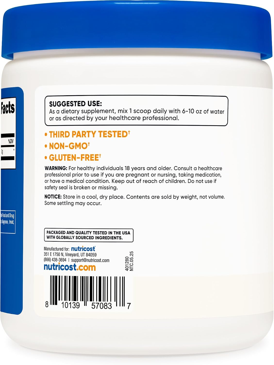 Nutricost Taurine Powder 250 Grams - 125 Servings, 2000mg Per Serving - görsel 4