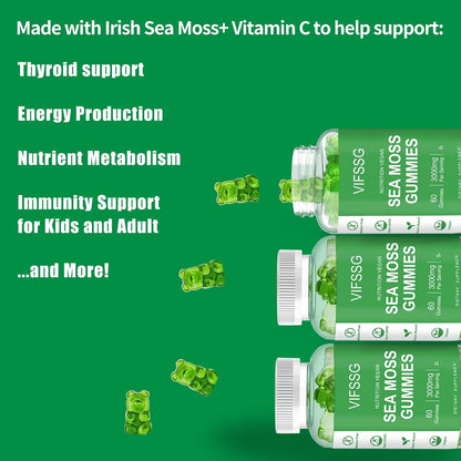 VIFSSG Sea Moss Gummies, 3000mg Irish Seamoss Gummy with Organic Bladderwrack, Burdock Root and Apple Cider Vinegar - 60 Gummies