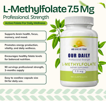 Our Daily Vites L-Methylfolate 7.5 mg – Active 5-MTHF Food Supplement – 90 Capsules