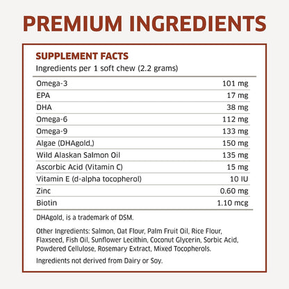 Wild Alaskan Salmon Oil Soft Chews for Dogs - Omega-3 Supplement (120 Chews)